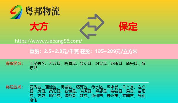 大方縣到保定物流