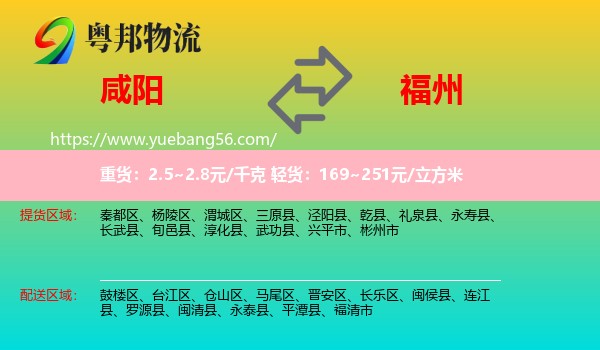 咸陽到福州物流