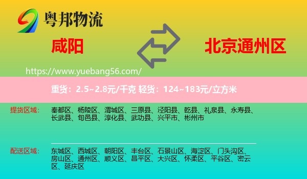 咸陽(yáng)到通州區(qū)物流