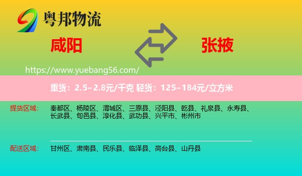 咸陽到張掖物流